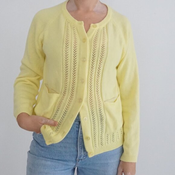 Sweaters - Vintage National Sunshine Yellow Fine Knit Button Up Cardigan Sweater Size PL